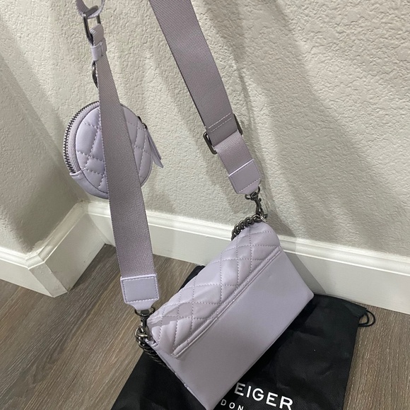 New💜 Kurt Geiger London Light Pastel Purple Brixton Lock Medium Shoulder Bag - Picture 8 of 9